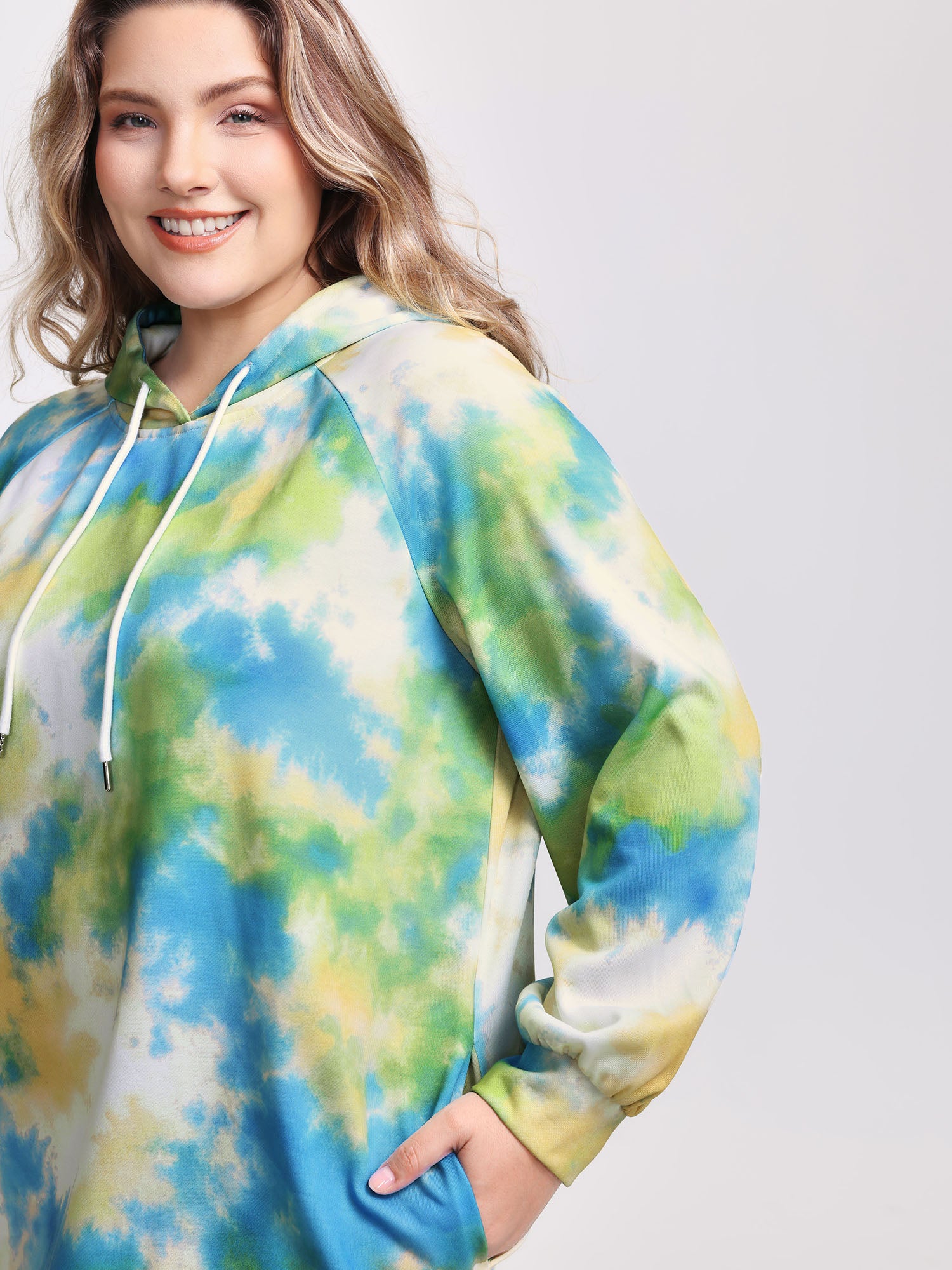 Tie-Dye Pockets Hooded Knee Dress