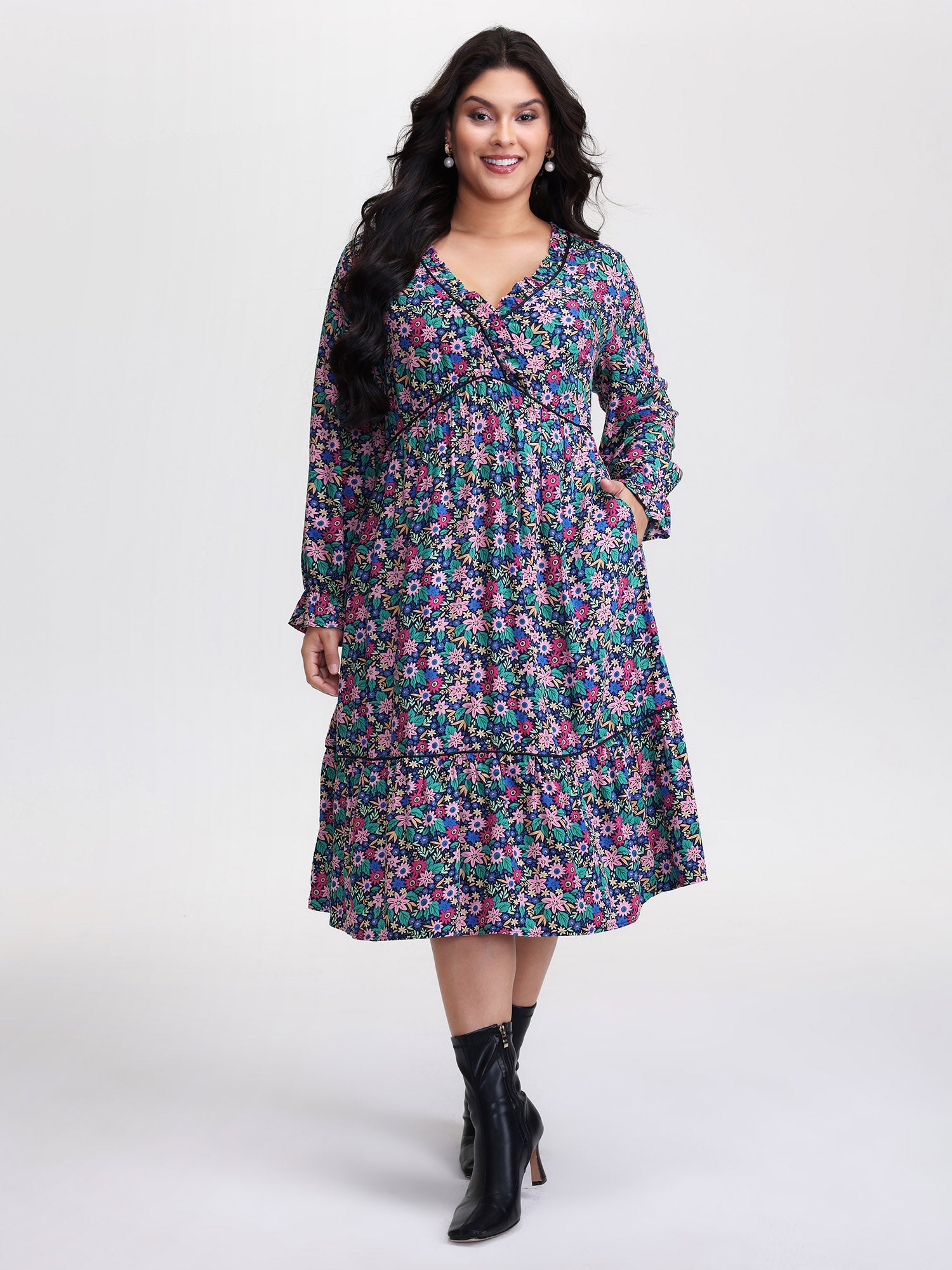 Supersoft Ribbon Floral Print Midi Dress