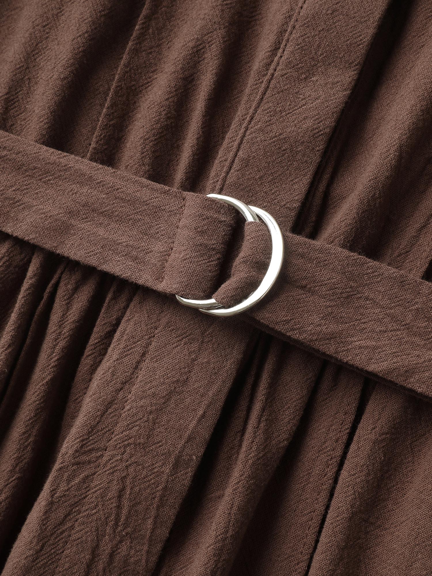 Pure Cotton Adjustable Belt Placket Midi Dress