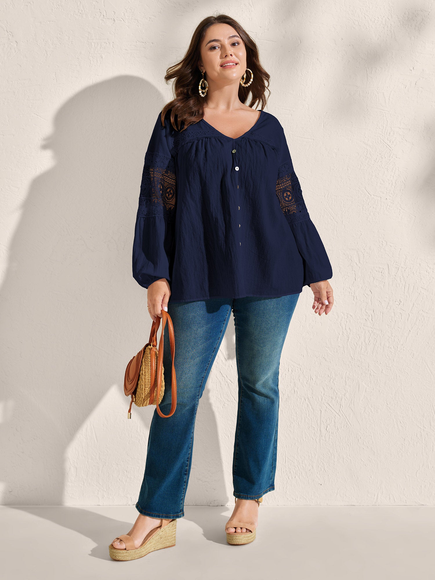 Pure Cotton Sheer Lace Trim Blouse
