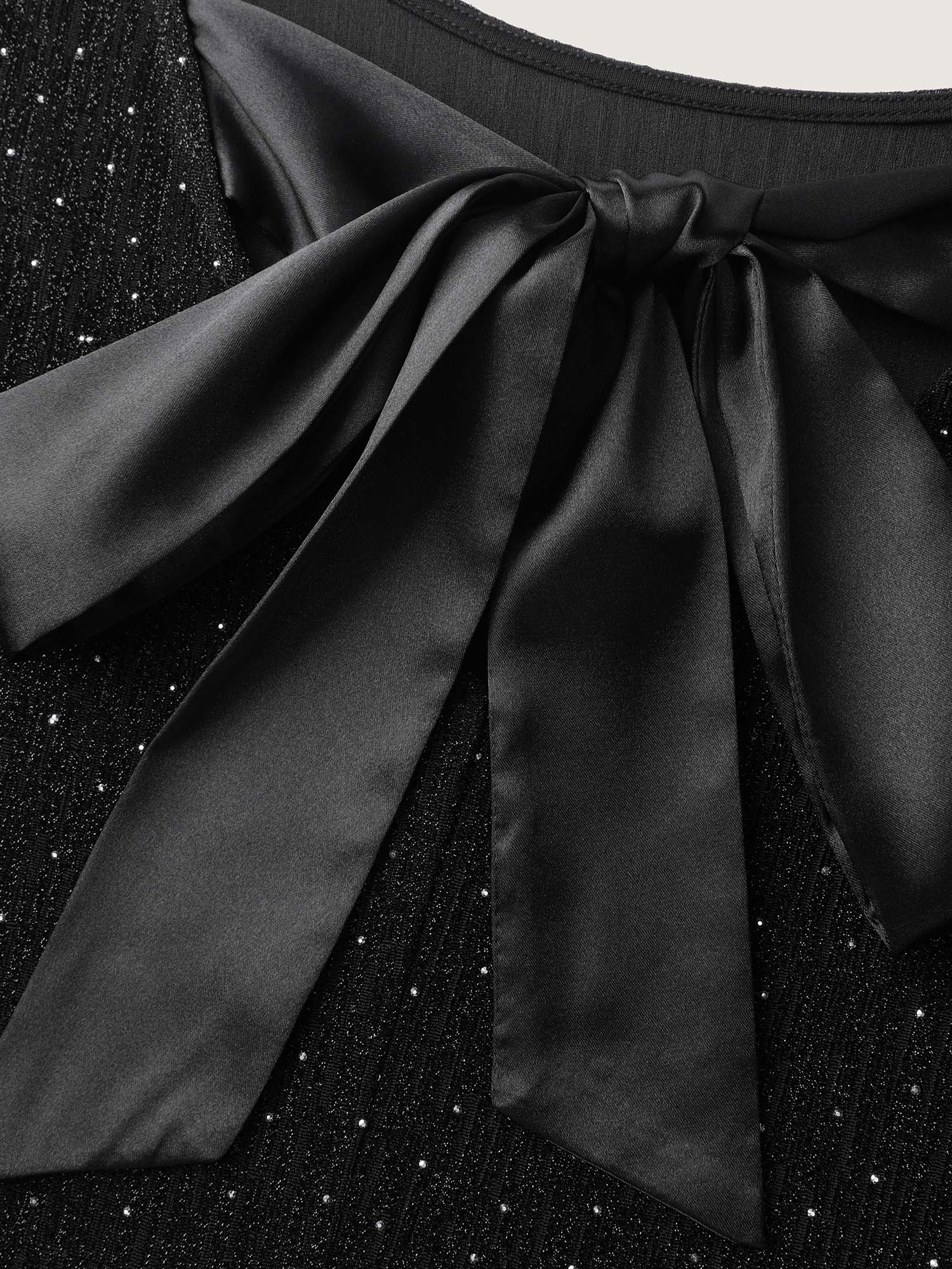 Metallic Detail Shimmery Back Bow Midi Dress