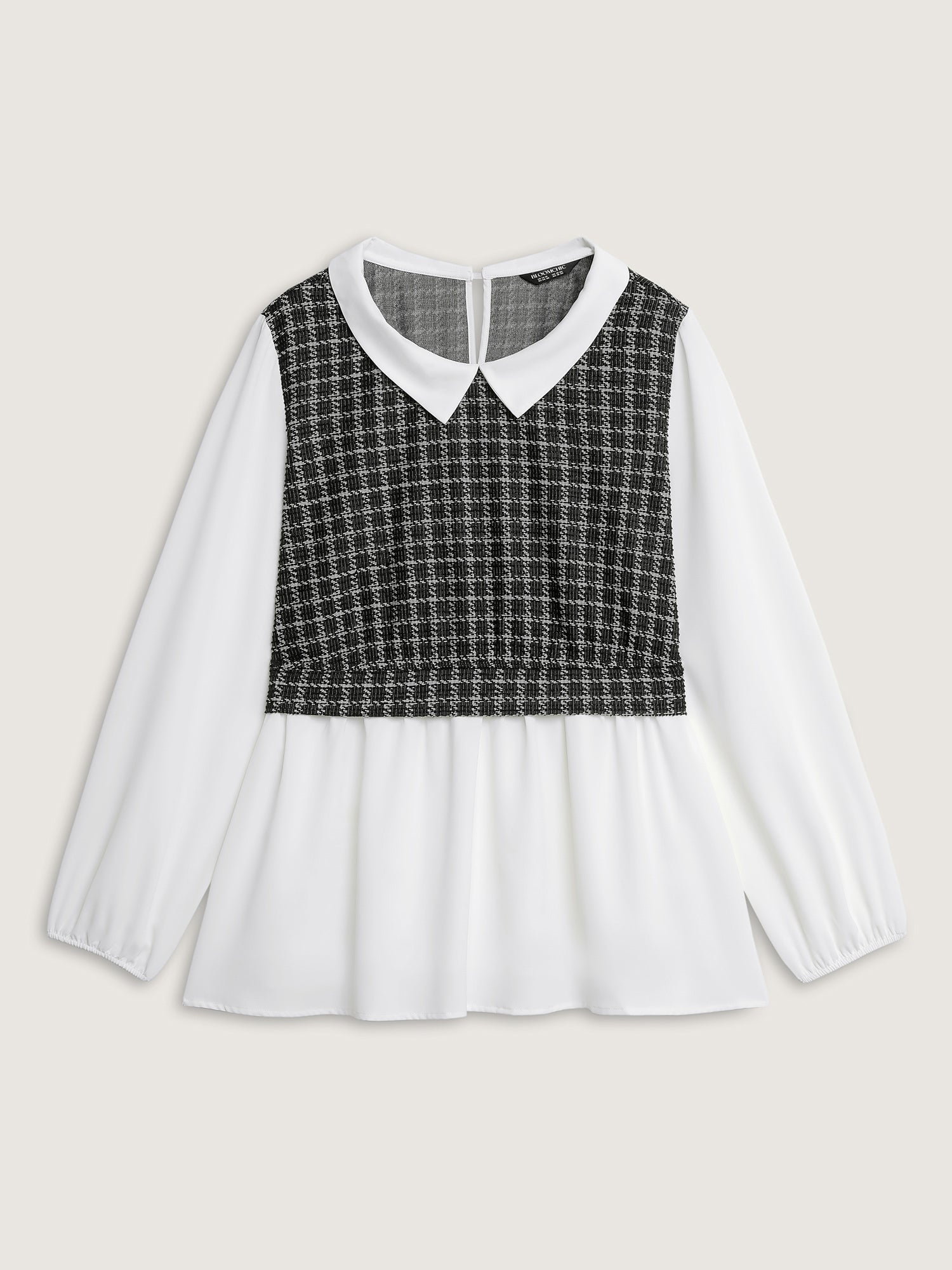 Houndstooth Pattern Color Contrast Blouse