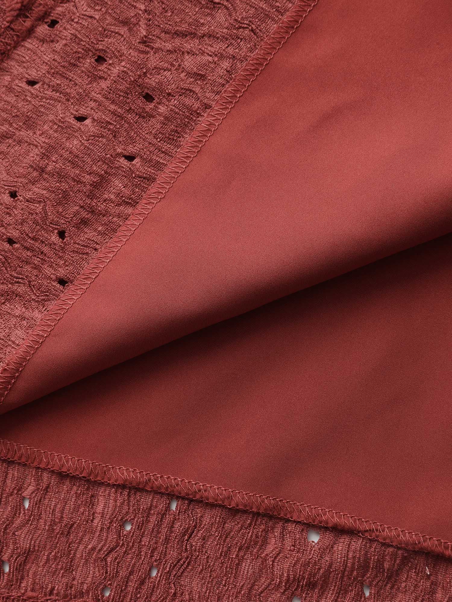 Textured Ruffled Neck Pleated Blouse