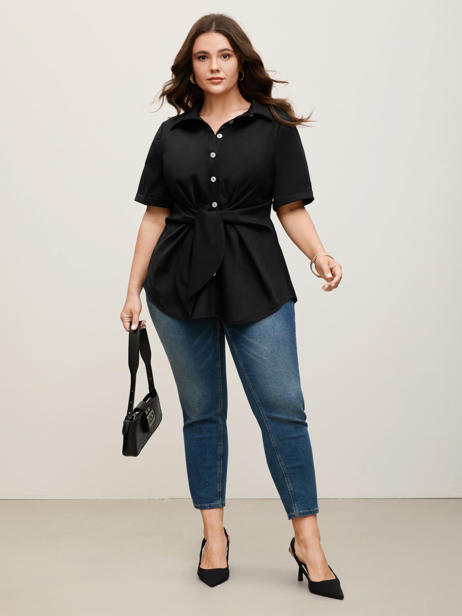 Knotted Front Asymmetrical Hem Blouse