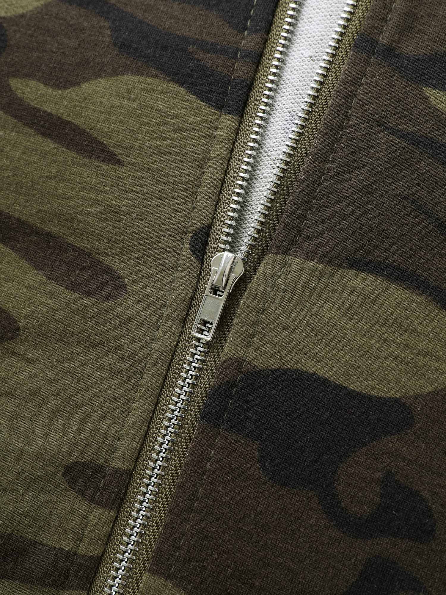Camouflage Print Stretchy Zipper Hoodie