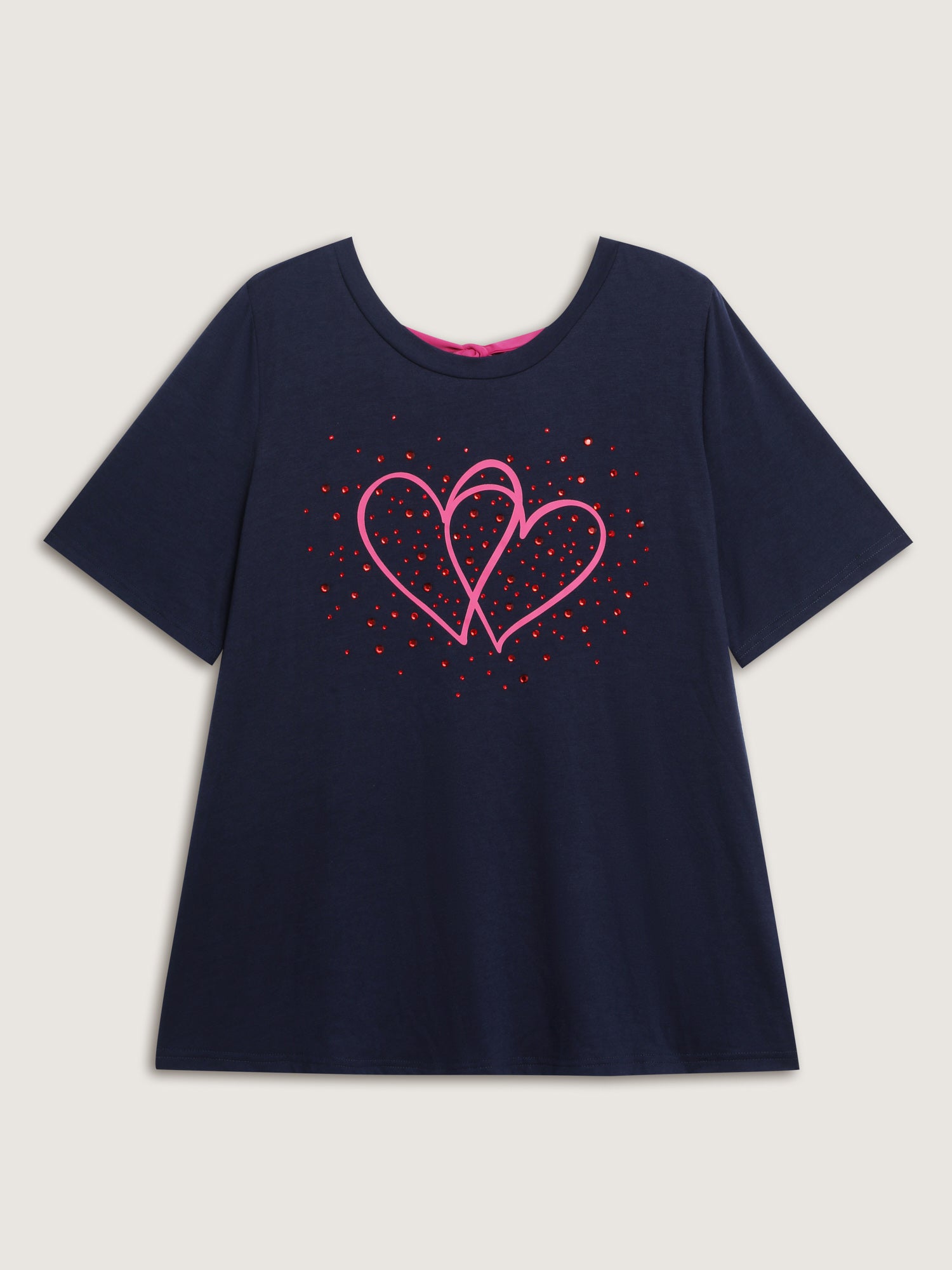 Heart Rhinestone Print Bowknot T-Shirt