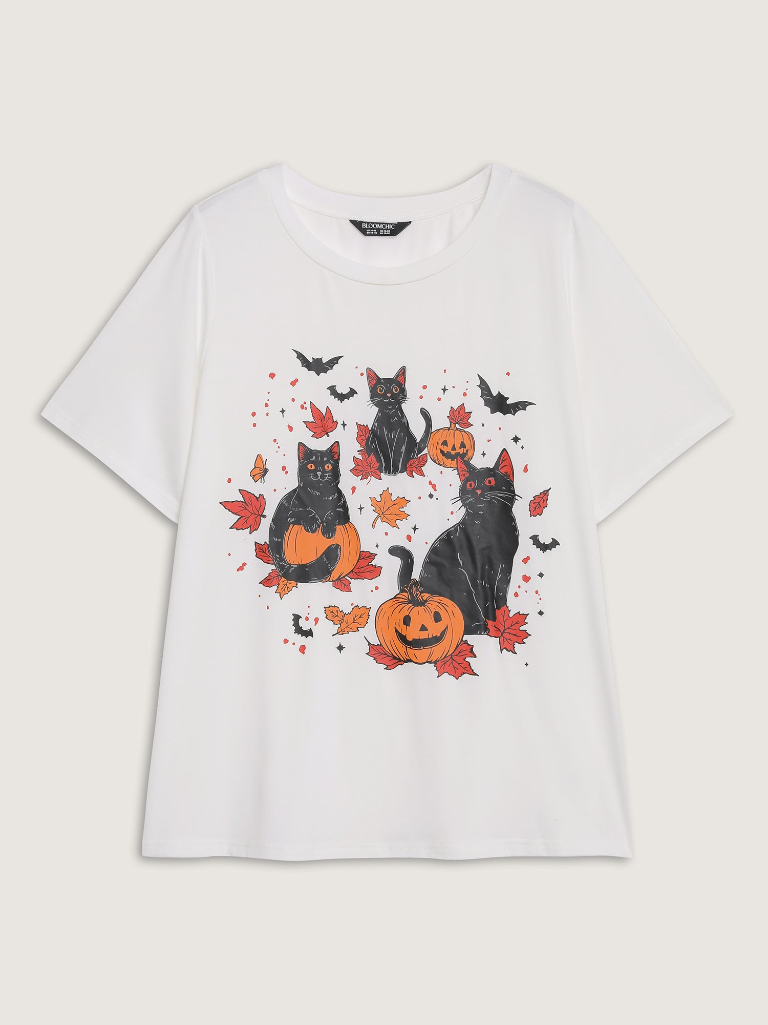 Halloween Cat Print Round Neck T-Shirt