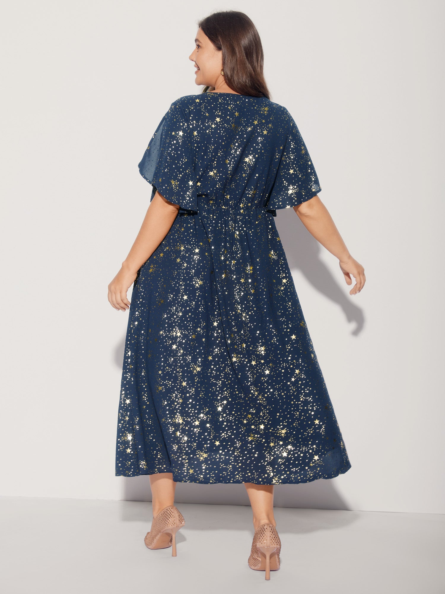 Glitter Star Split Sleeve Midi Dress