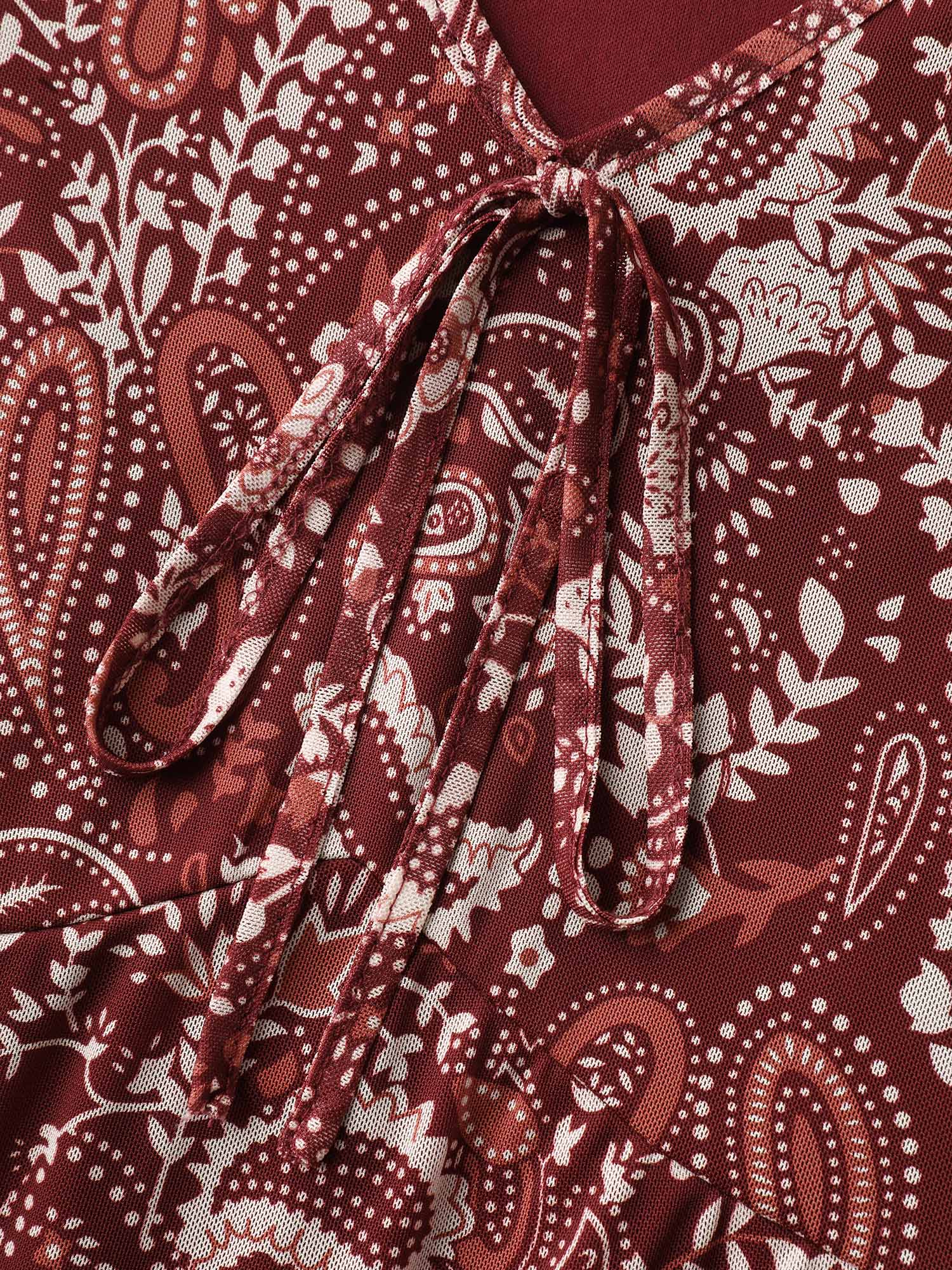 Paisley Print Lined Sheer Knit Top