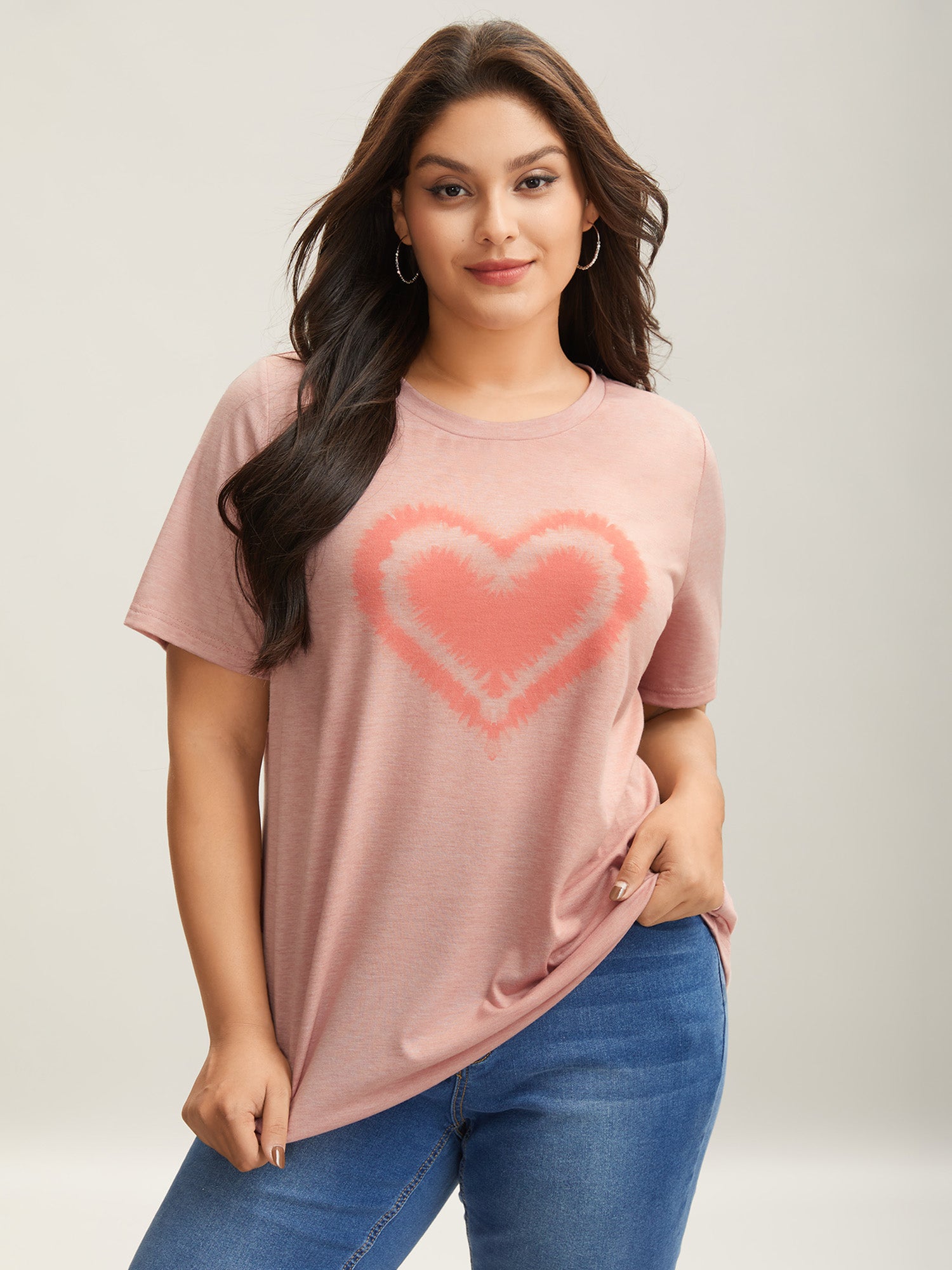 Supersoft Heart Motif Tie-Dye Stretchy T-Shirt