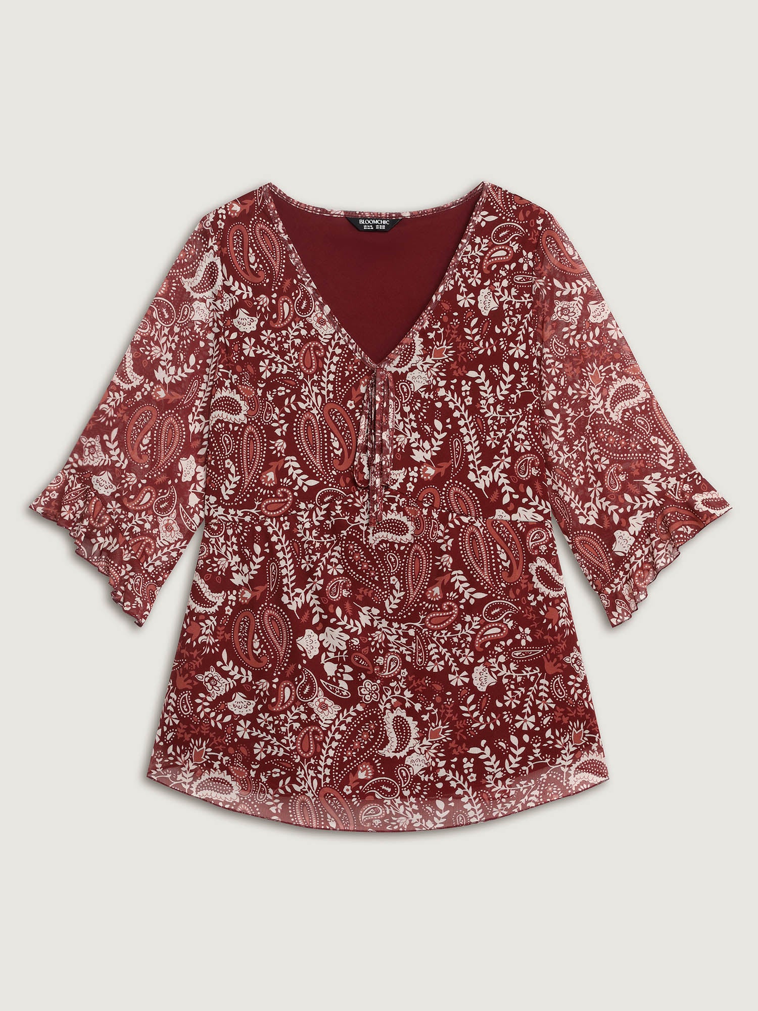 Paisley Print Lined Sheer Knit Top