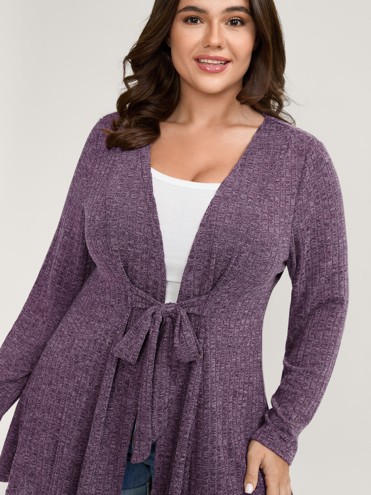 Heather Ribbed Supersoft Front-Tie Jacket