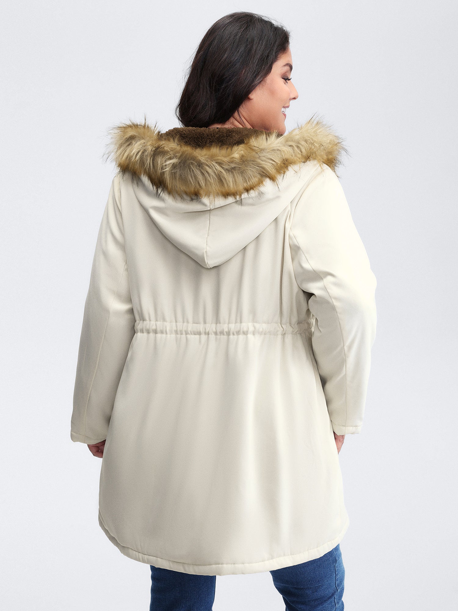 Fur Collar Adjustable Drawstring Quilted Jacket