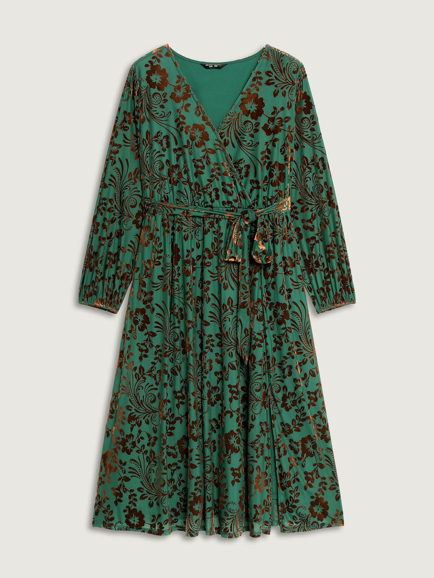 Laser-Cut Velvet Waist-Tie Midi Dress