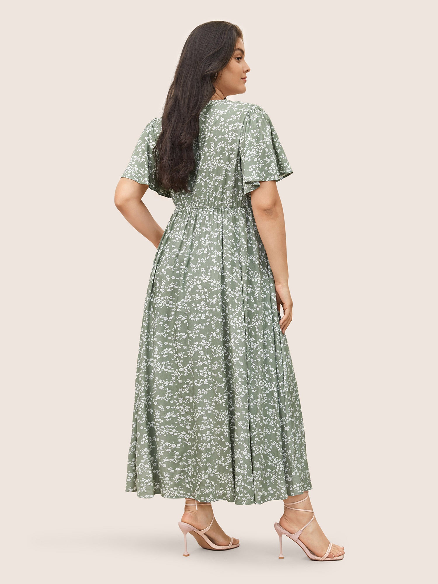 Bloom Dress - Flutter Sleeve Ditsy Floral Pocket Split Maxi Dress
