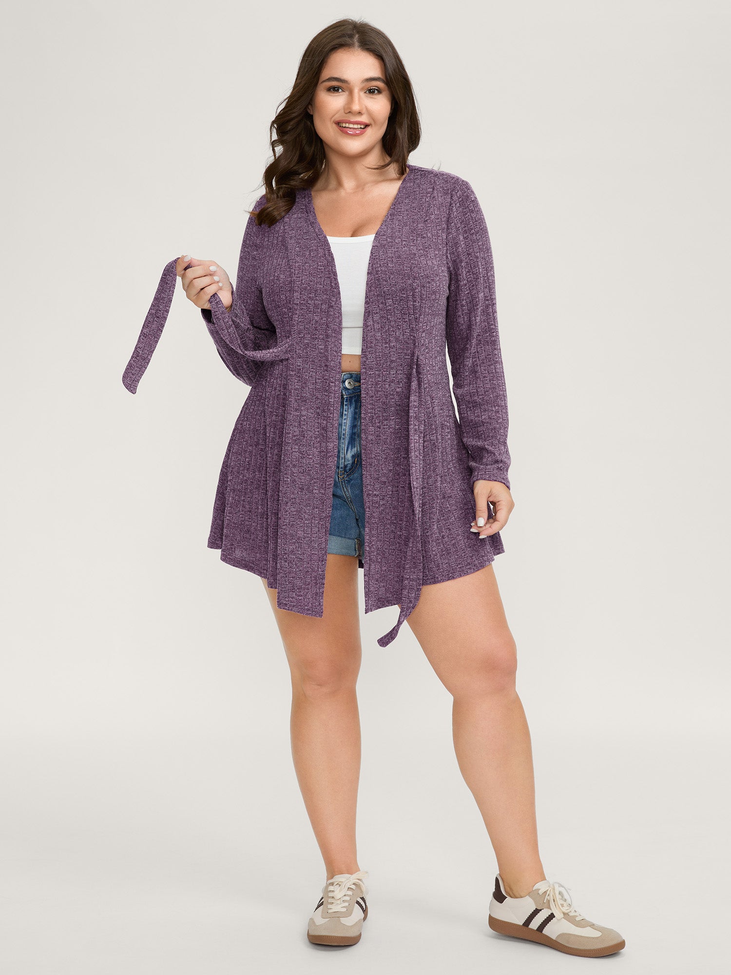 Heather Ribbed Supersoft Front-Tie Jacket