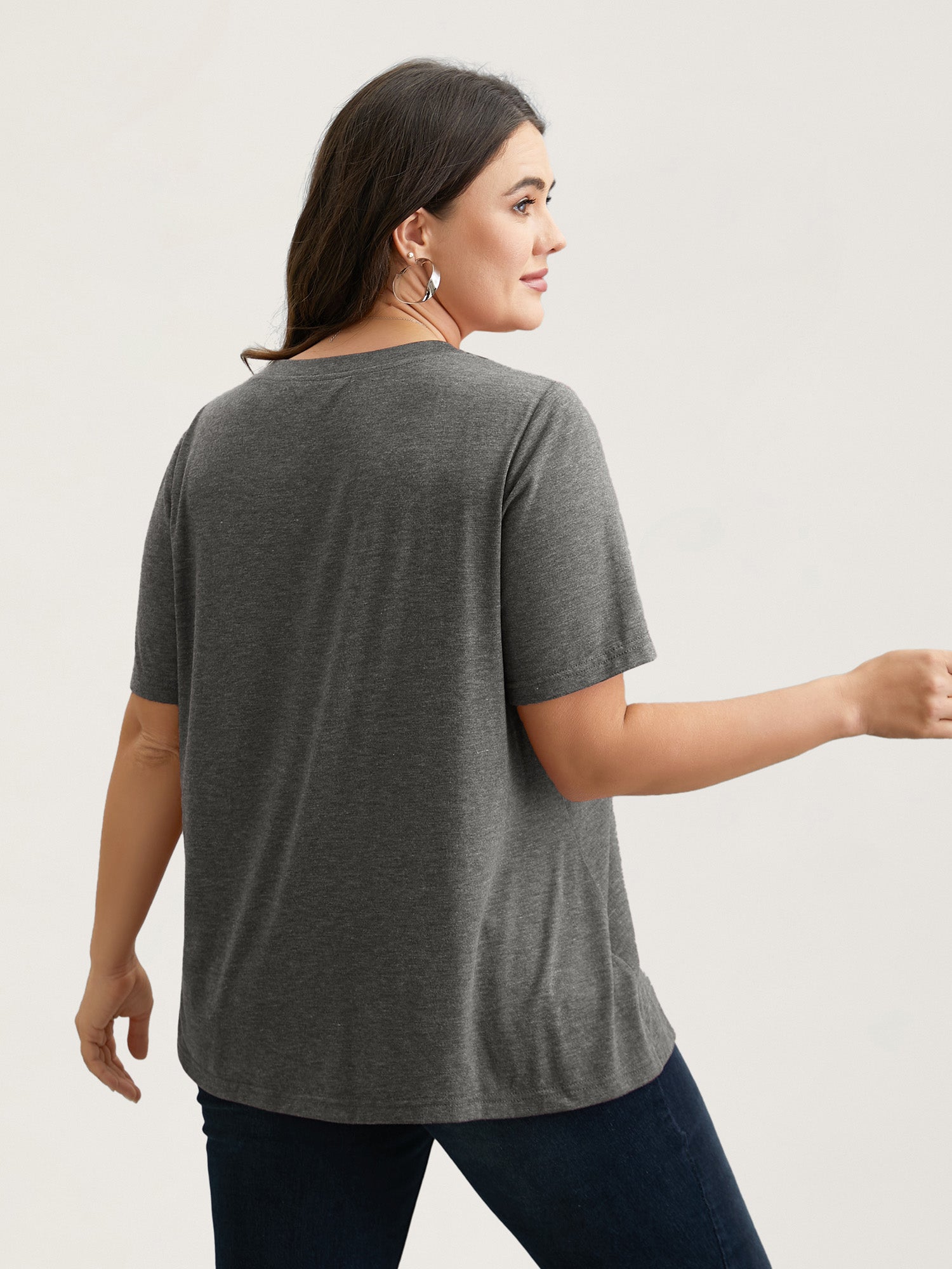 Nope Not Today Print Rhinestone Round Neck T-Shirt