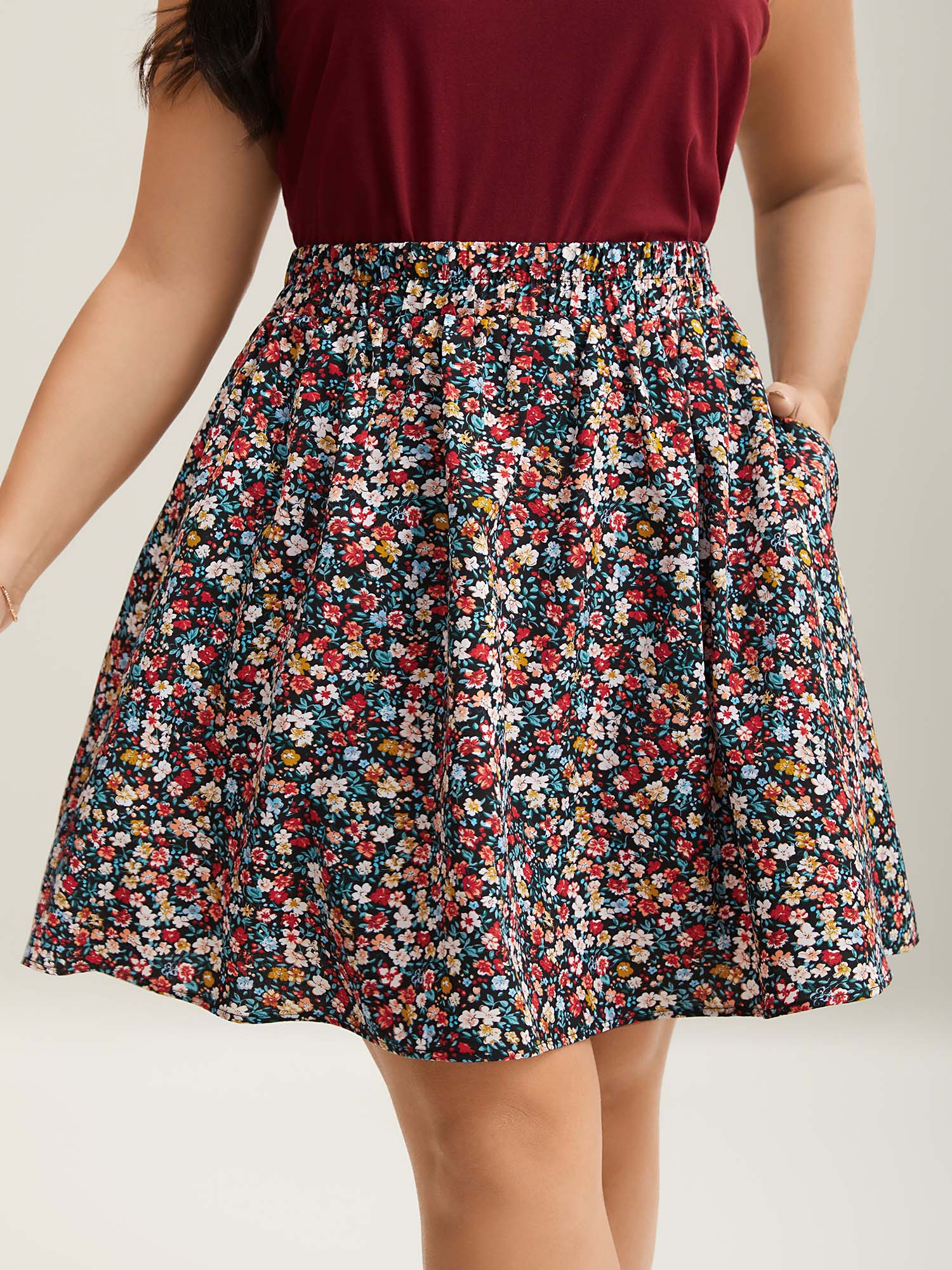 Floral Print Stretchy Smocked Waist Mini Skirt