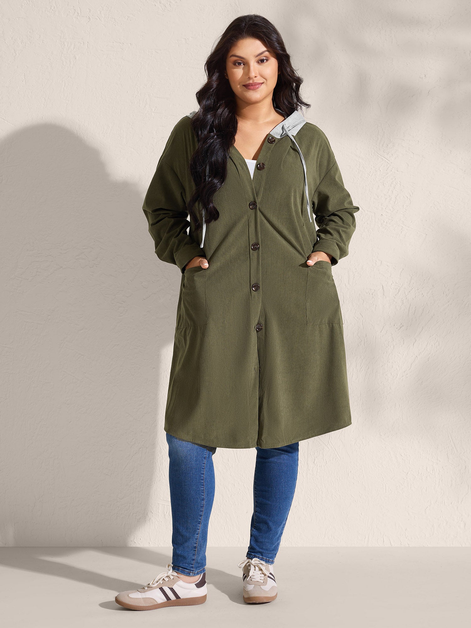 Hooded Button-Front Pockets Jacket