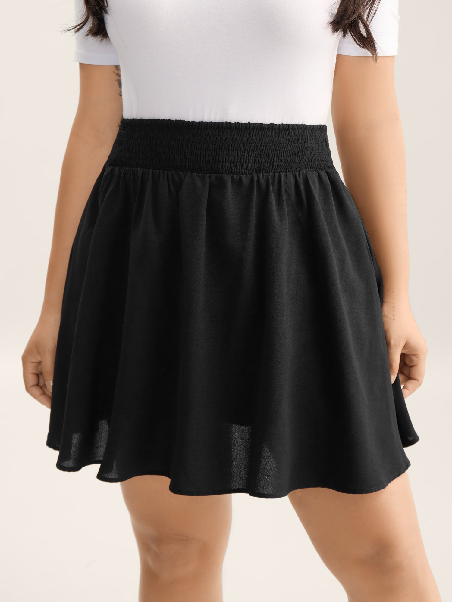 Shirred Waist Pockets Flowy Mini Skirt