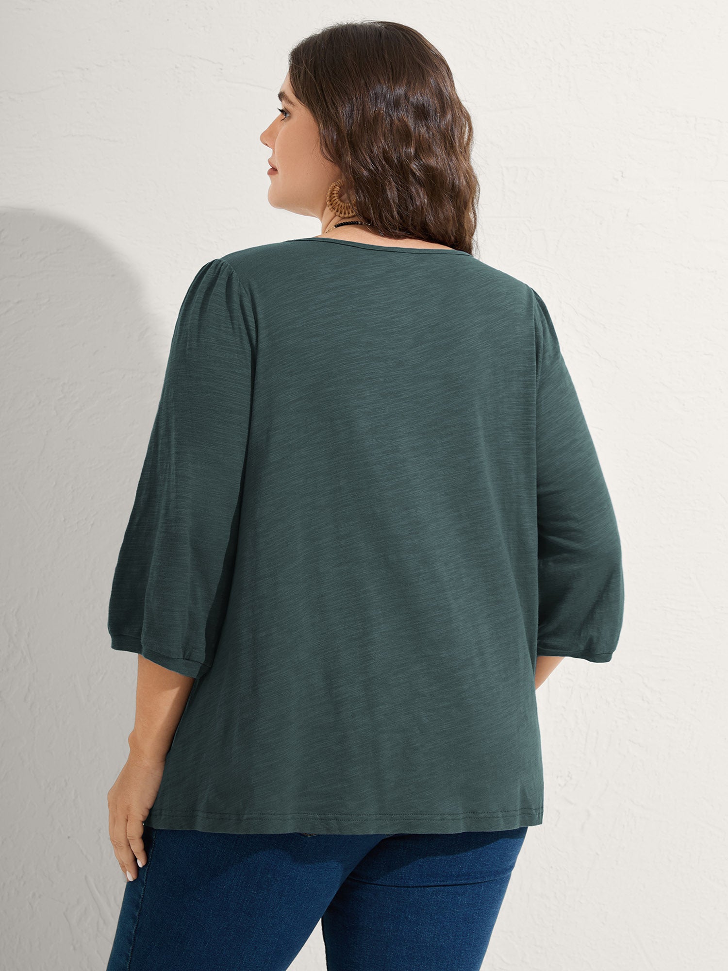 Cotton Lace Spliced Plain Knit Top