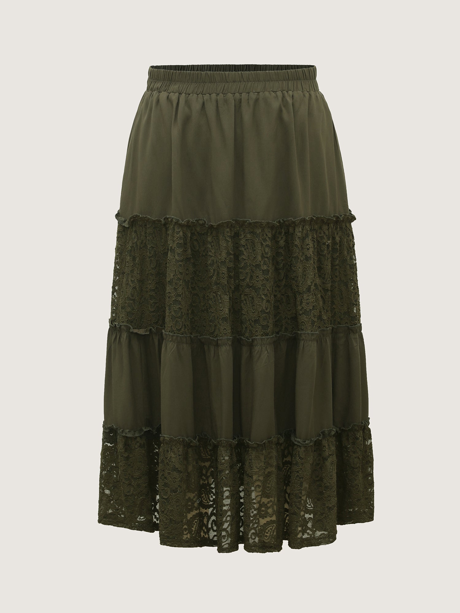 Lace Trim Flowy Tiered Maxi Skirt