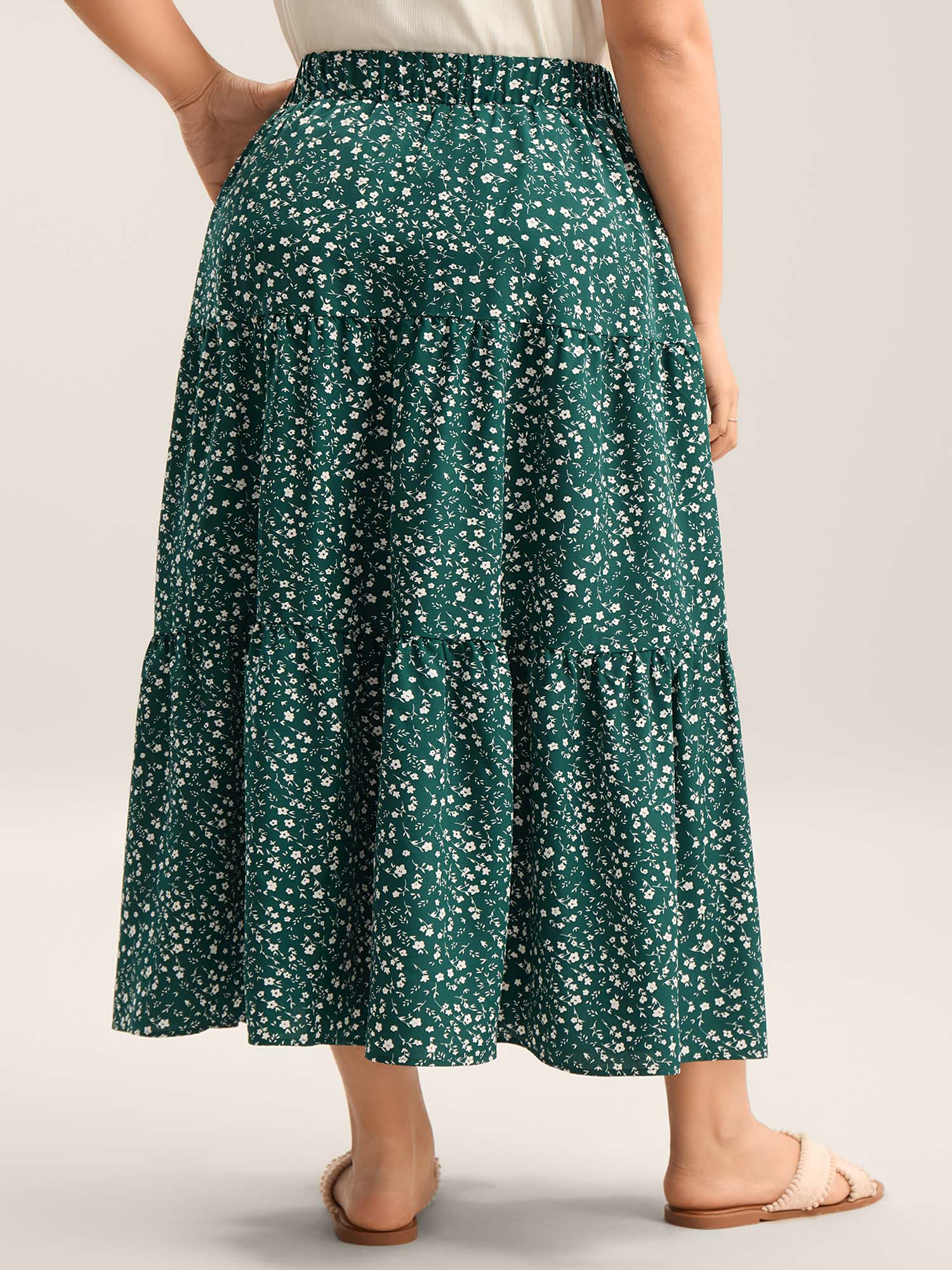 Ditsy Floral Print Tiered Tied Maxi Skirt