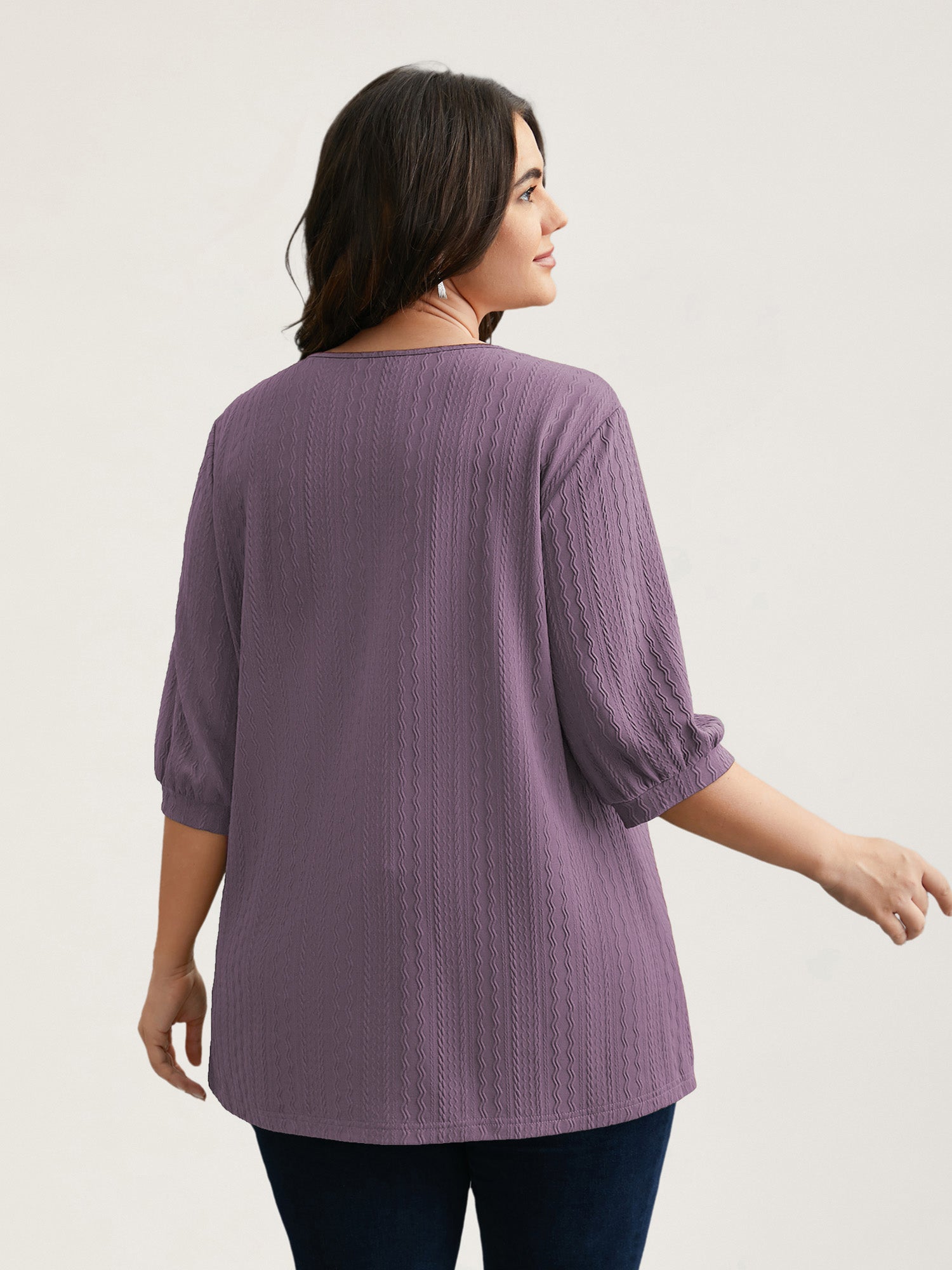 Plain Knit Texture Gathered Top