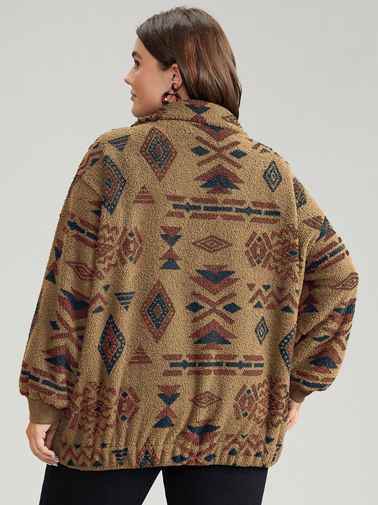 Geometric Pocket Gathered Zipper Jacket