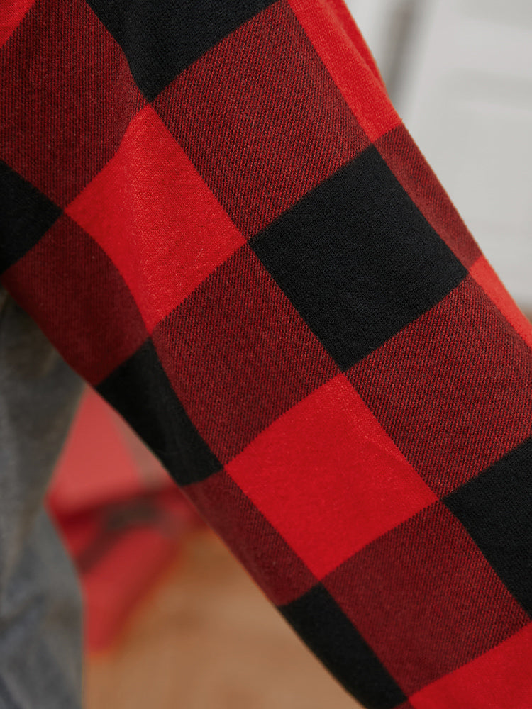 Letter Print Round Neck Plaid Long Tee