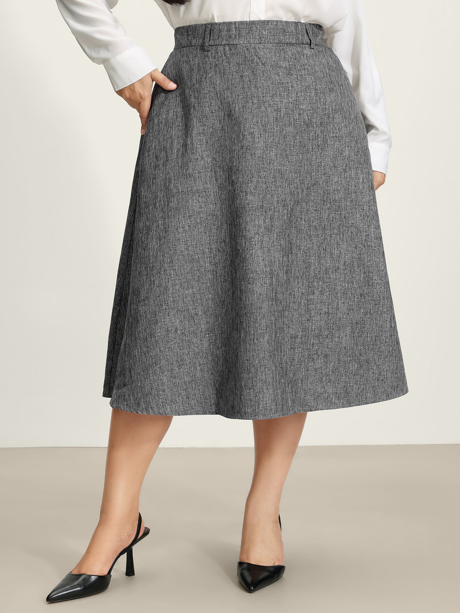 Textured Flared Solid Maxi Skirt