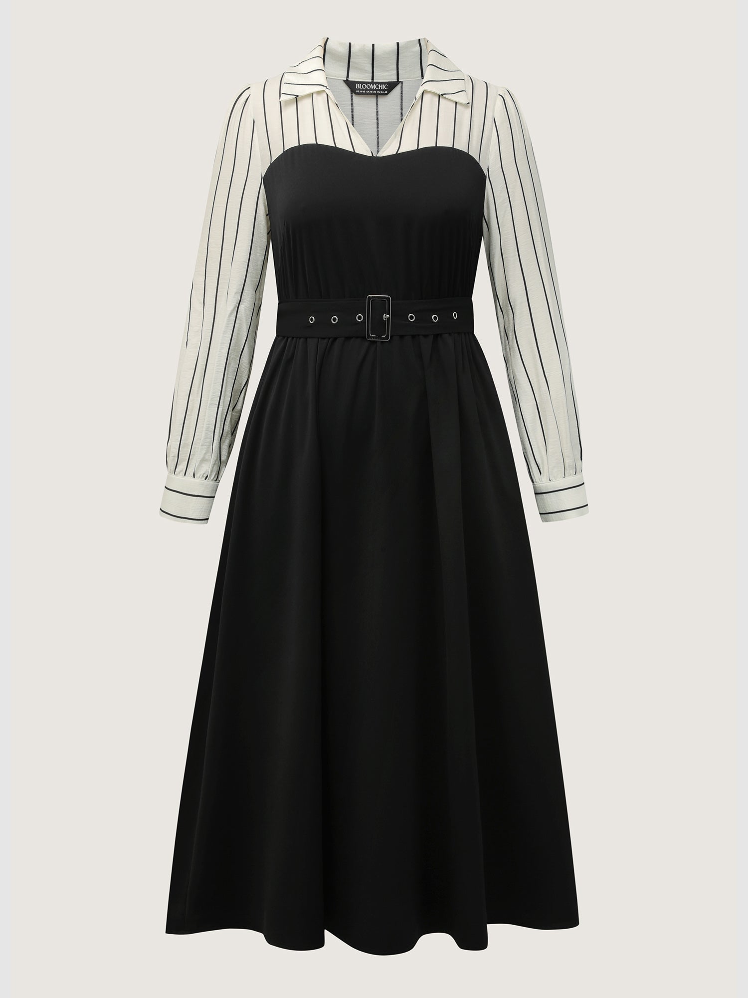 Stripe Print Belted Pockets Maxi Dress