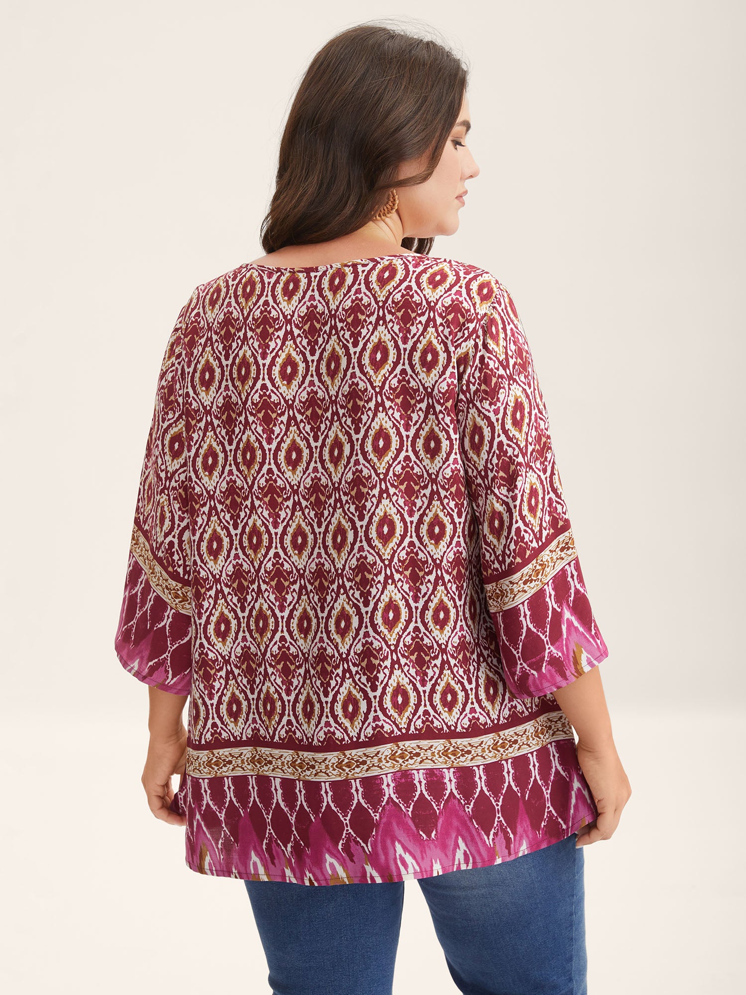 Pin-Tuck Pleat Ornate Print Relaxed Fit Shirt