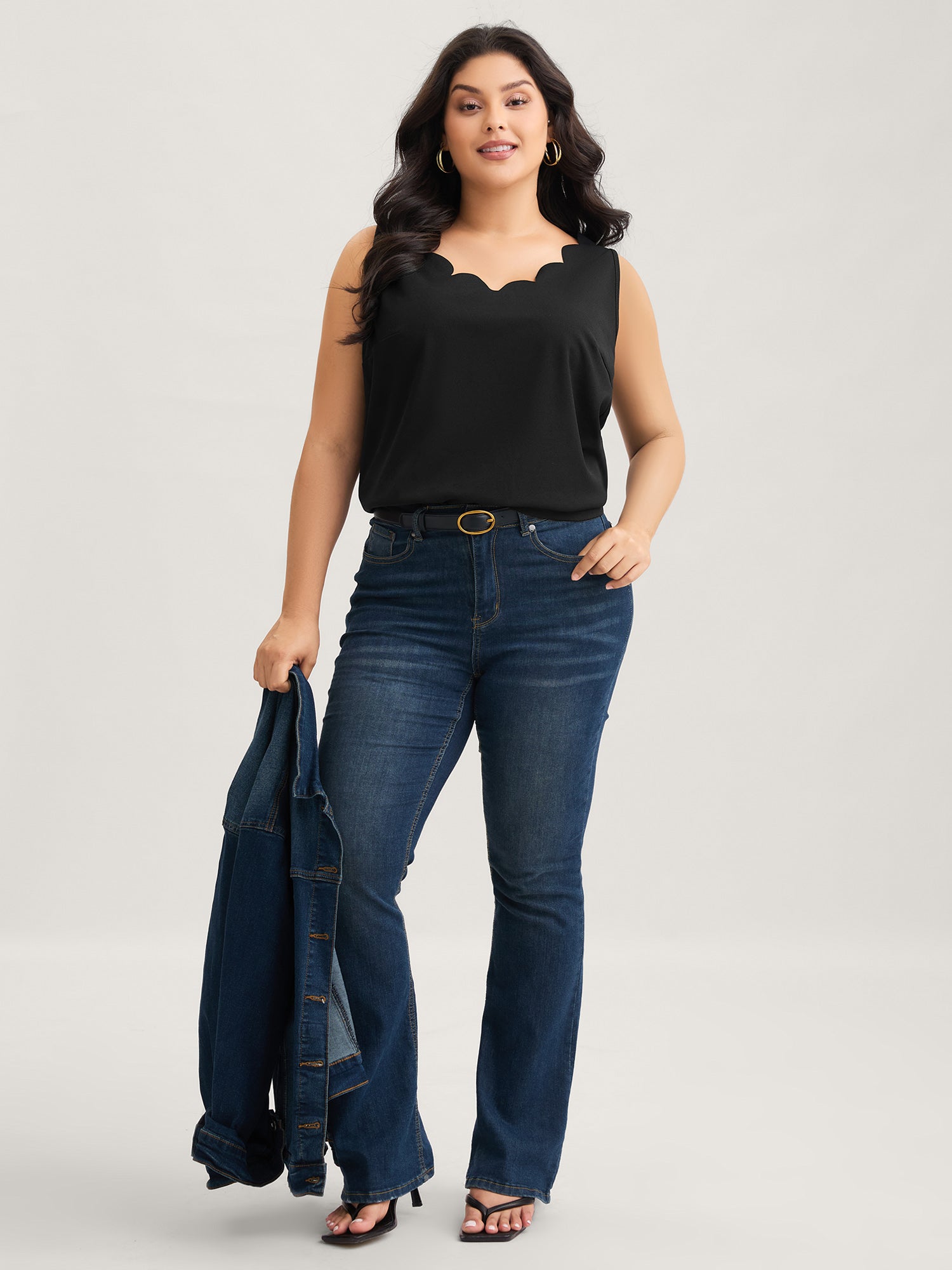 Solid V Neck Laser Cut Tank Top