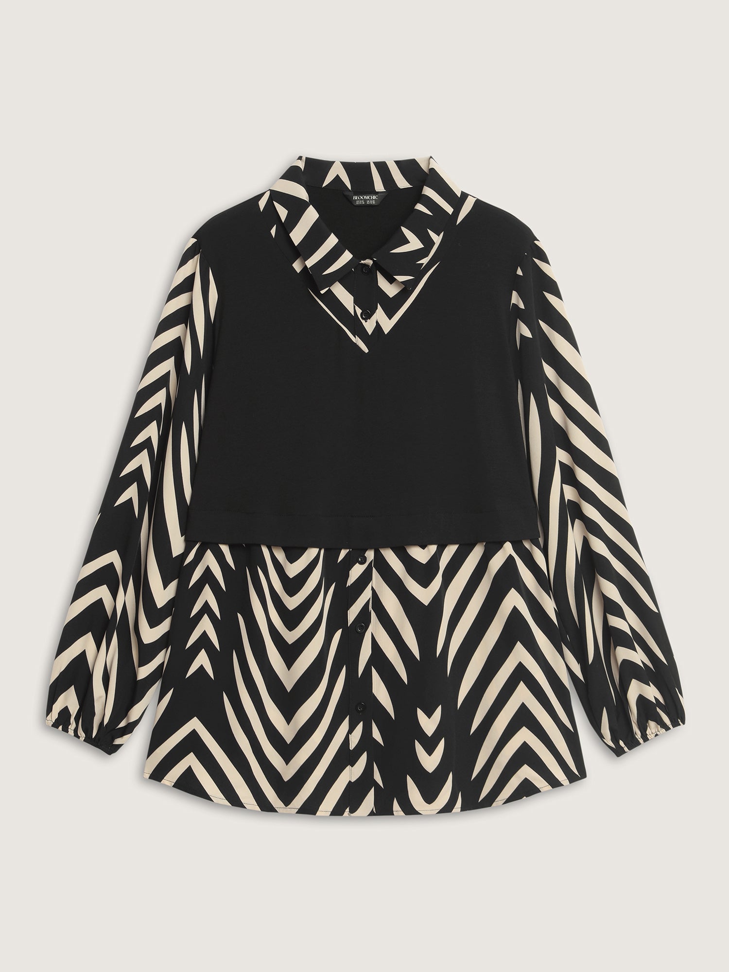 Geometric Print Mixed Material Knit Top